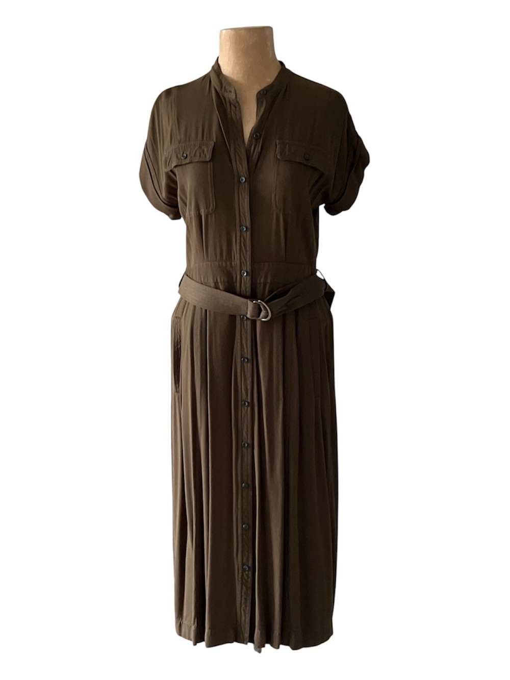 LOFT Button-Front Belted Shirt Dress in Olive NWOT